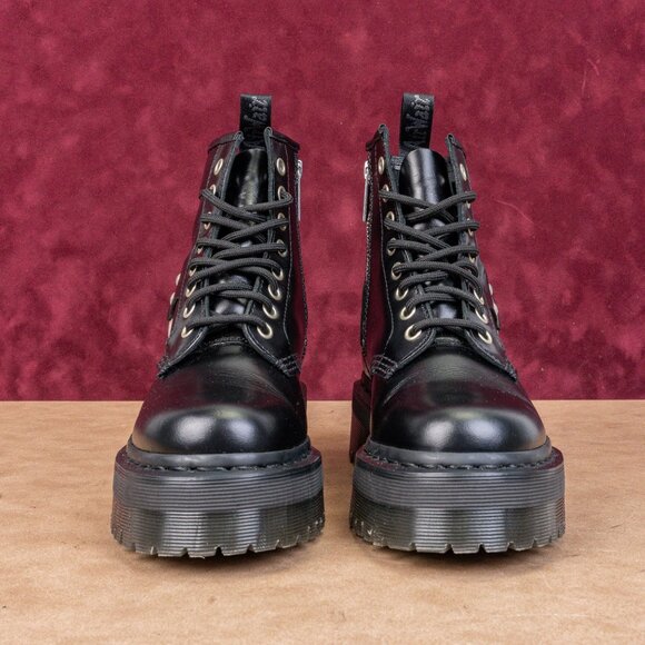 Dr Marten Women Quad Harness Moto Black Leather Lace-up Platform Boots M5 W6 - Picture 3 of 8